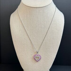 925 Sterling Silver and Pink Topaz Gemstone Heart Pendant Necklace